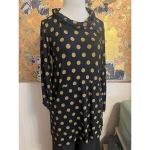 Komil Womens L Tunic Mini Dress Black Polka Dot Lagenlook Cowl Neck Pockets